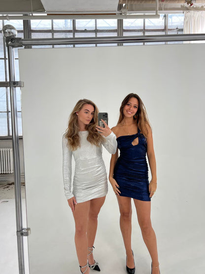 Louisianna one shoulder glitter dress - Blue