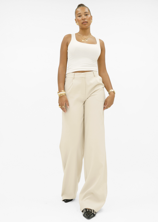 High waist wide leg pants casual crème (tall)