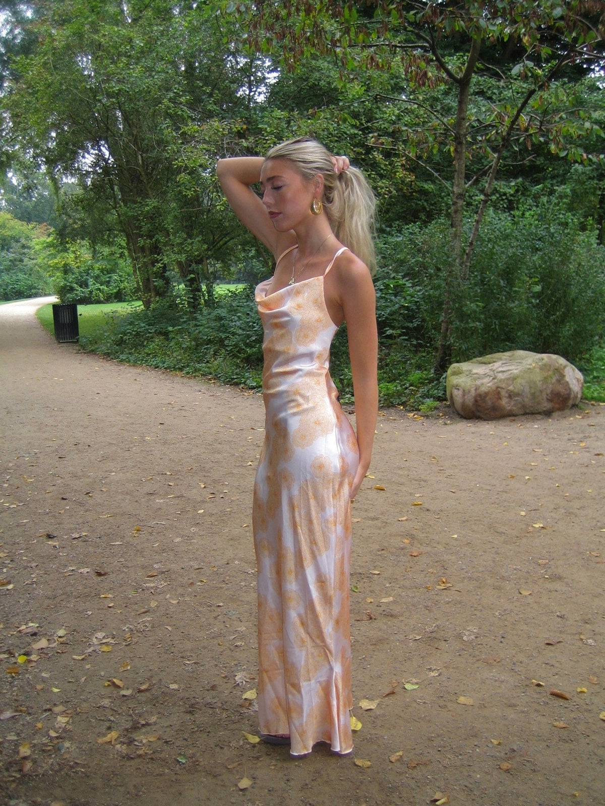 Charline satin dress - White/orange