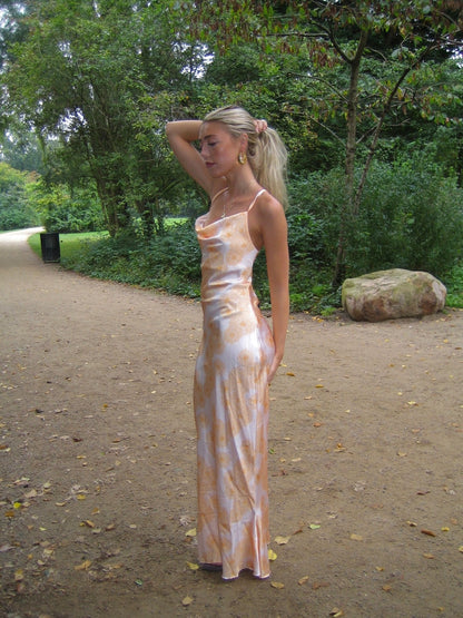 Charline satin dress - White/orange