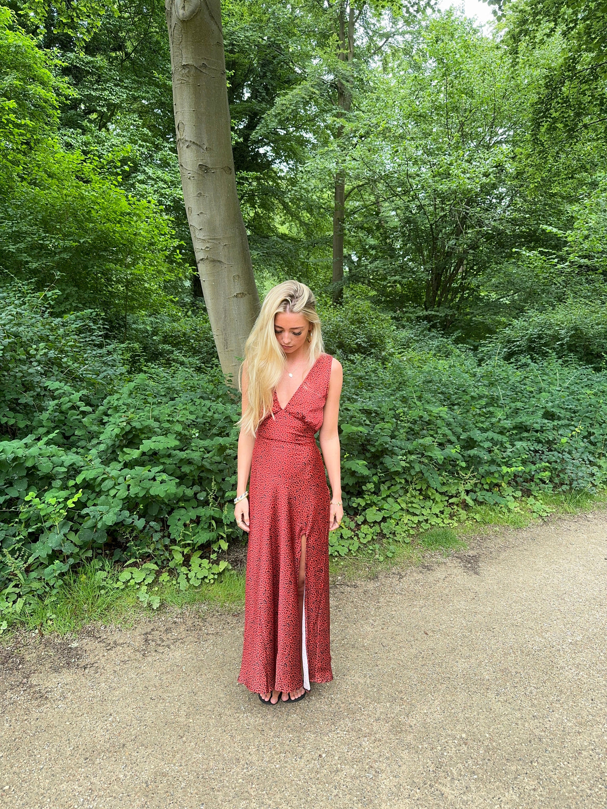 Marielle dress with flowers - Black/red