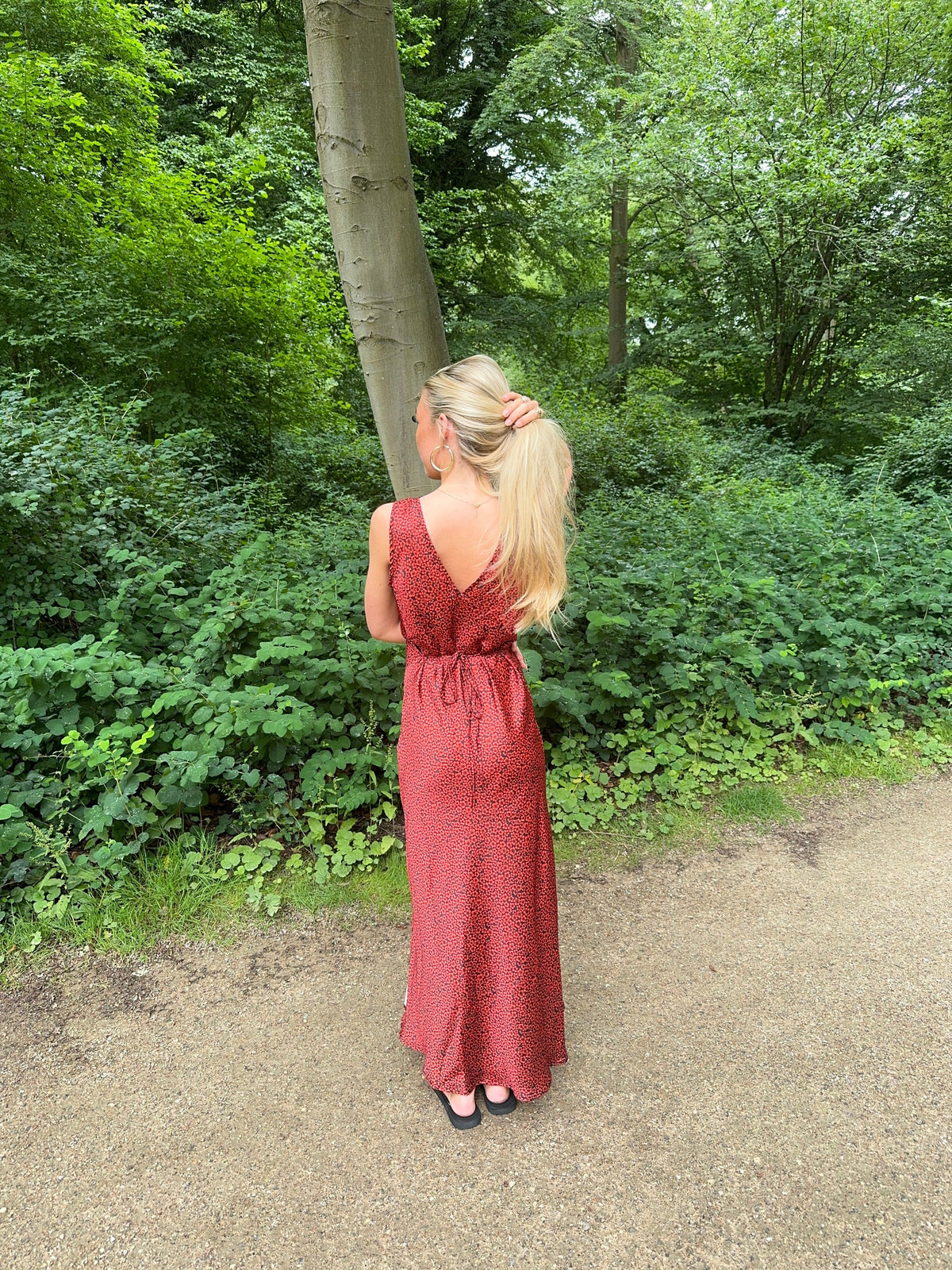 Marielle dress with flowers - Black/red