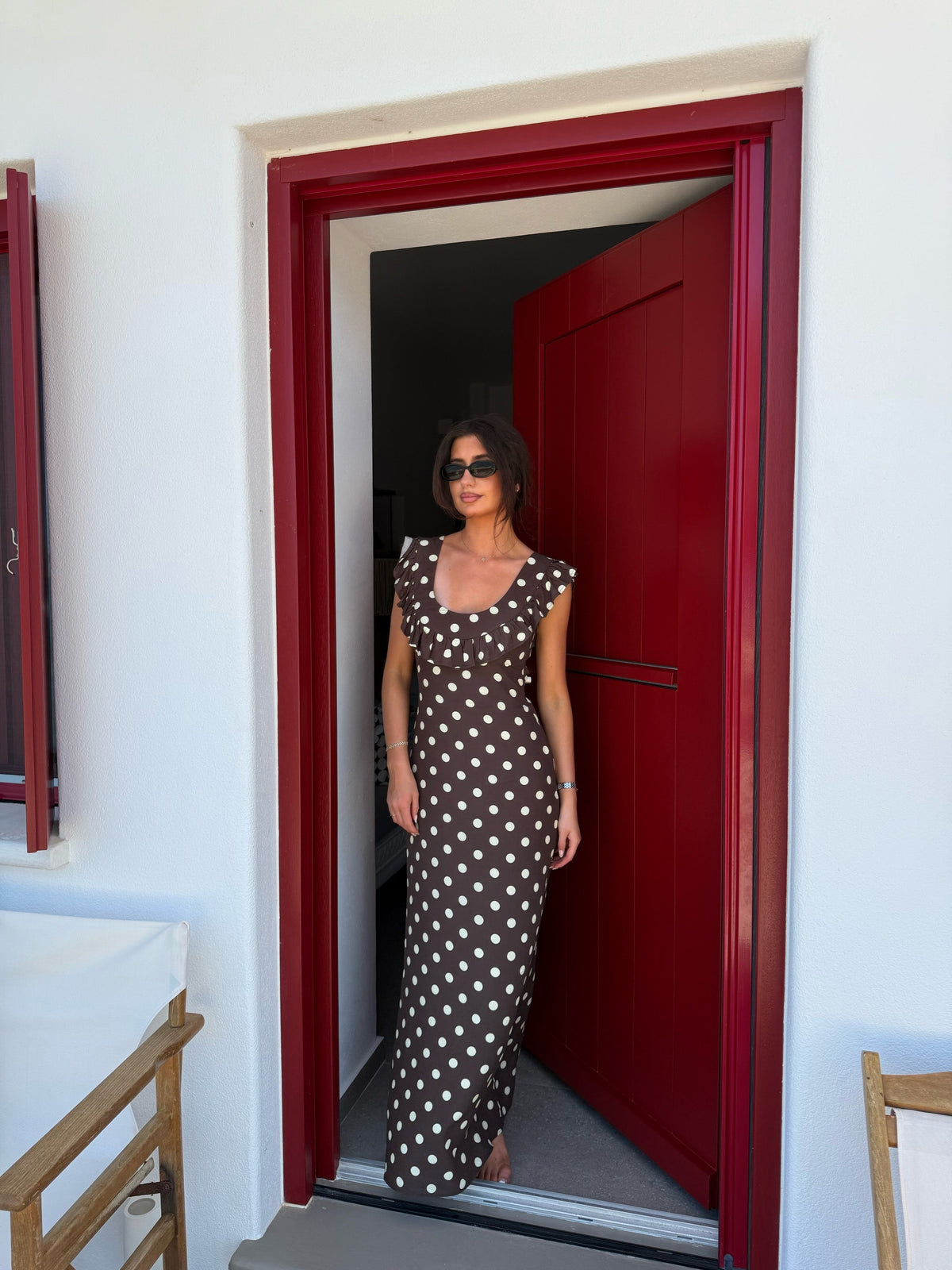 Luna dress with polka dots - Brown/yellow