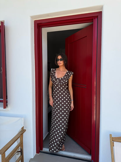 Luna dress with polka dots - Brown/yellow