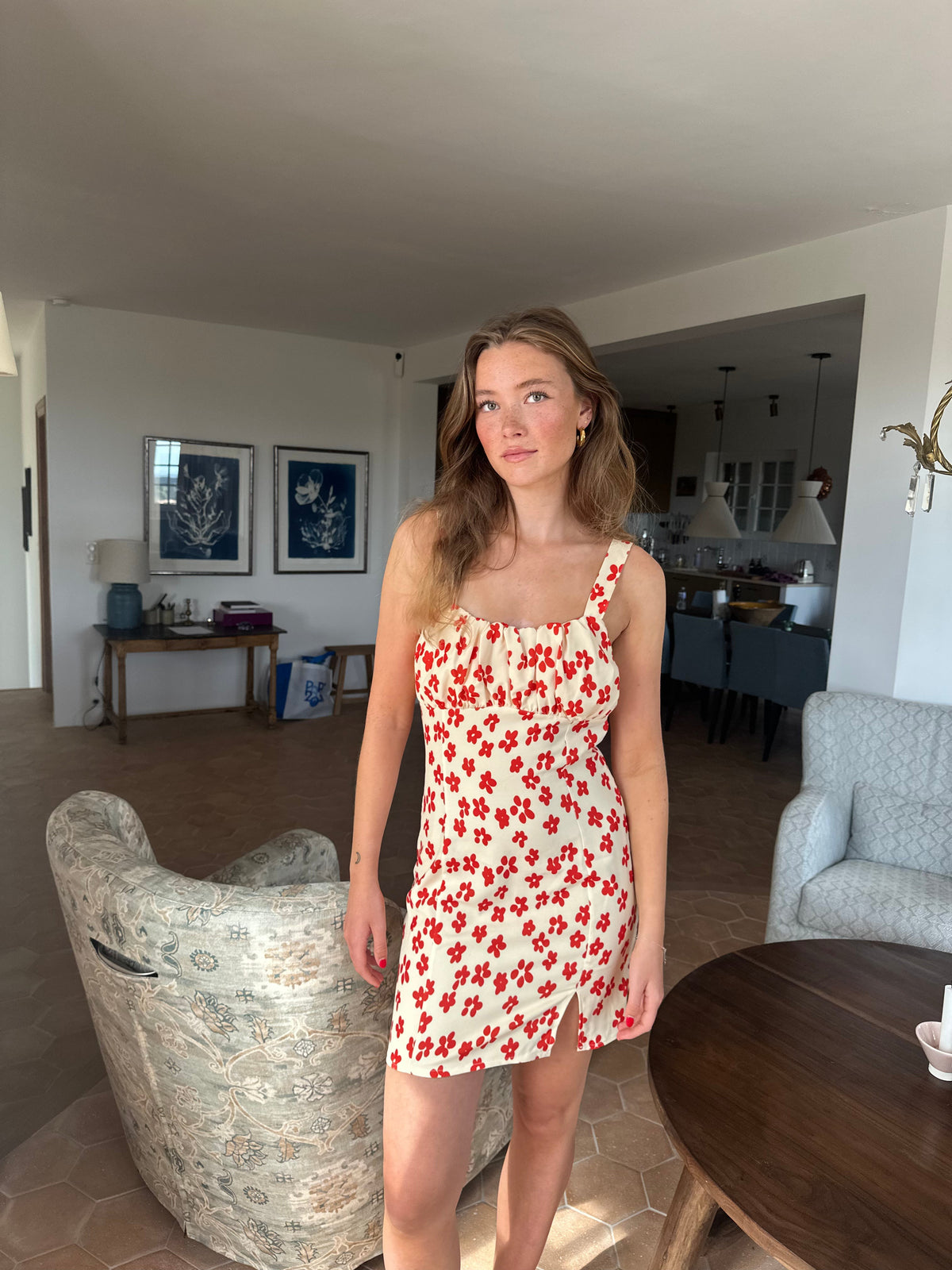 Elvalina dress with flowers - Yellow/Red