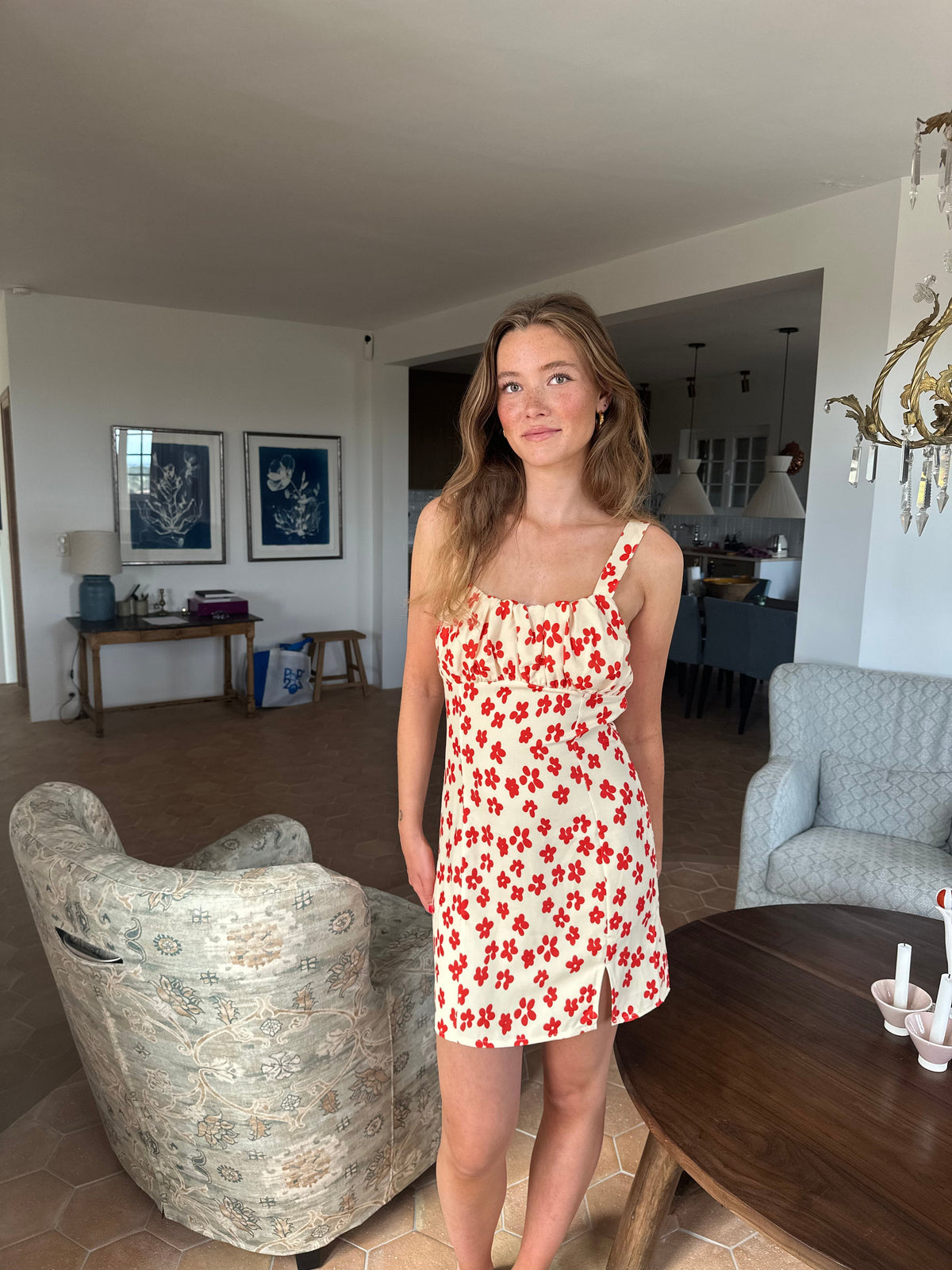 Elvalina dress with flowers - Yellow/Red