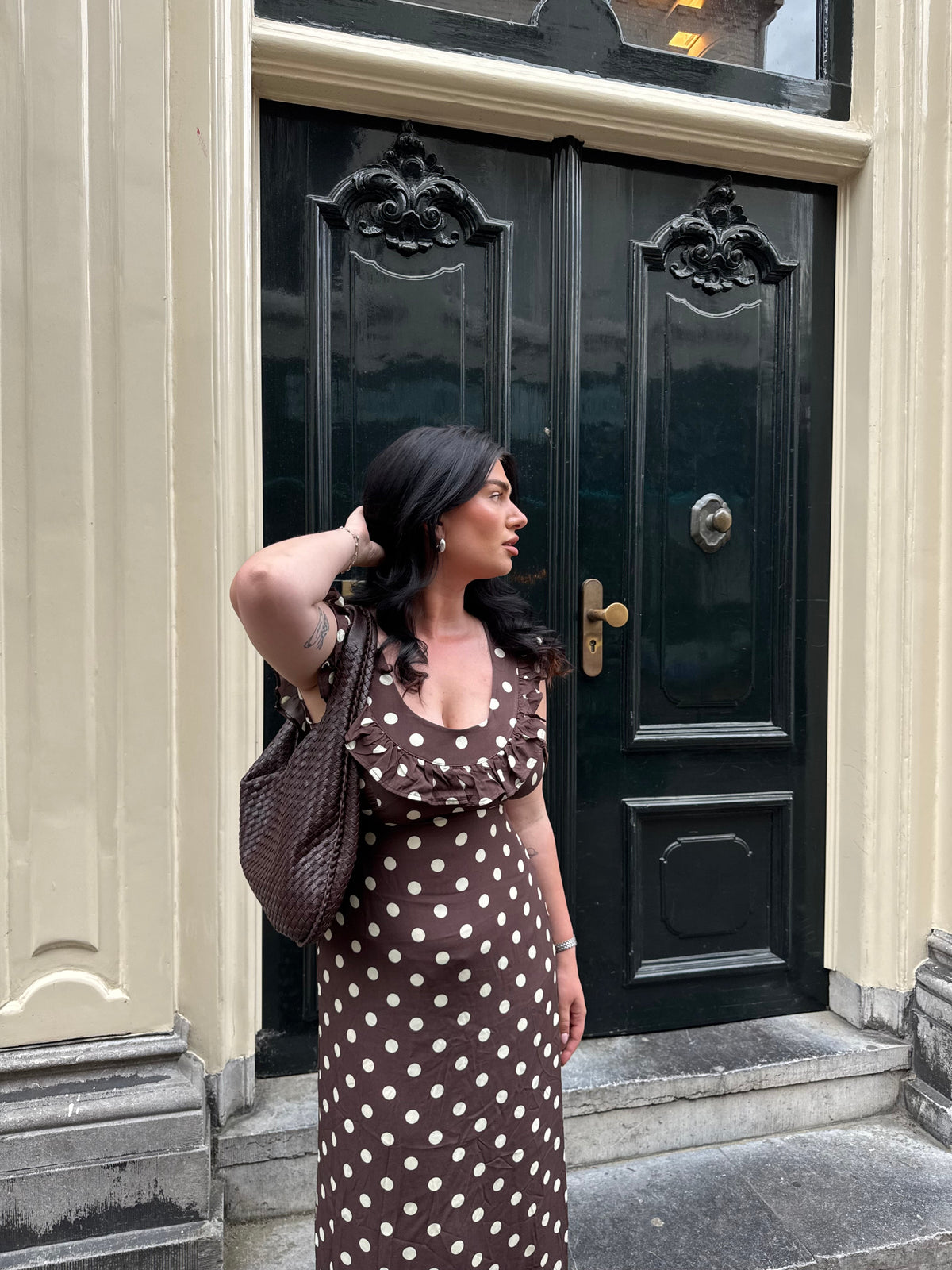 Luna dress with polka dots - Brown/yellow
