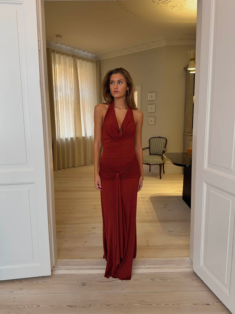 Redina dress with open back - Rust