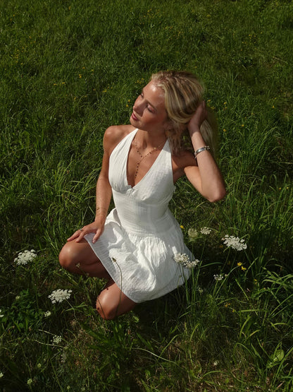 Zosia dress with tie detail – White