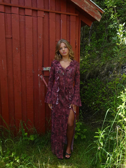 Amy maxi dress with flower pattern - Purple/winered