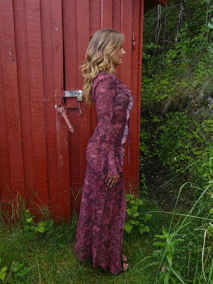Amy maxi dress with flower pattern - Purple/winered