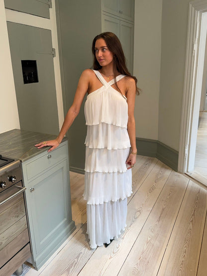 Daicy dress with ruffles - White