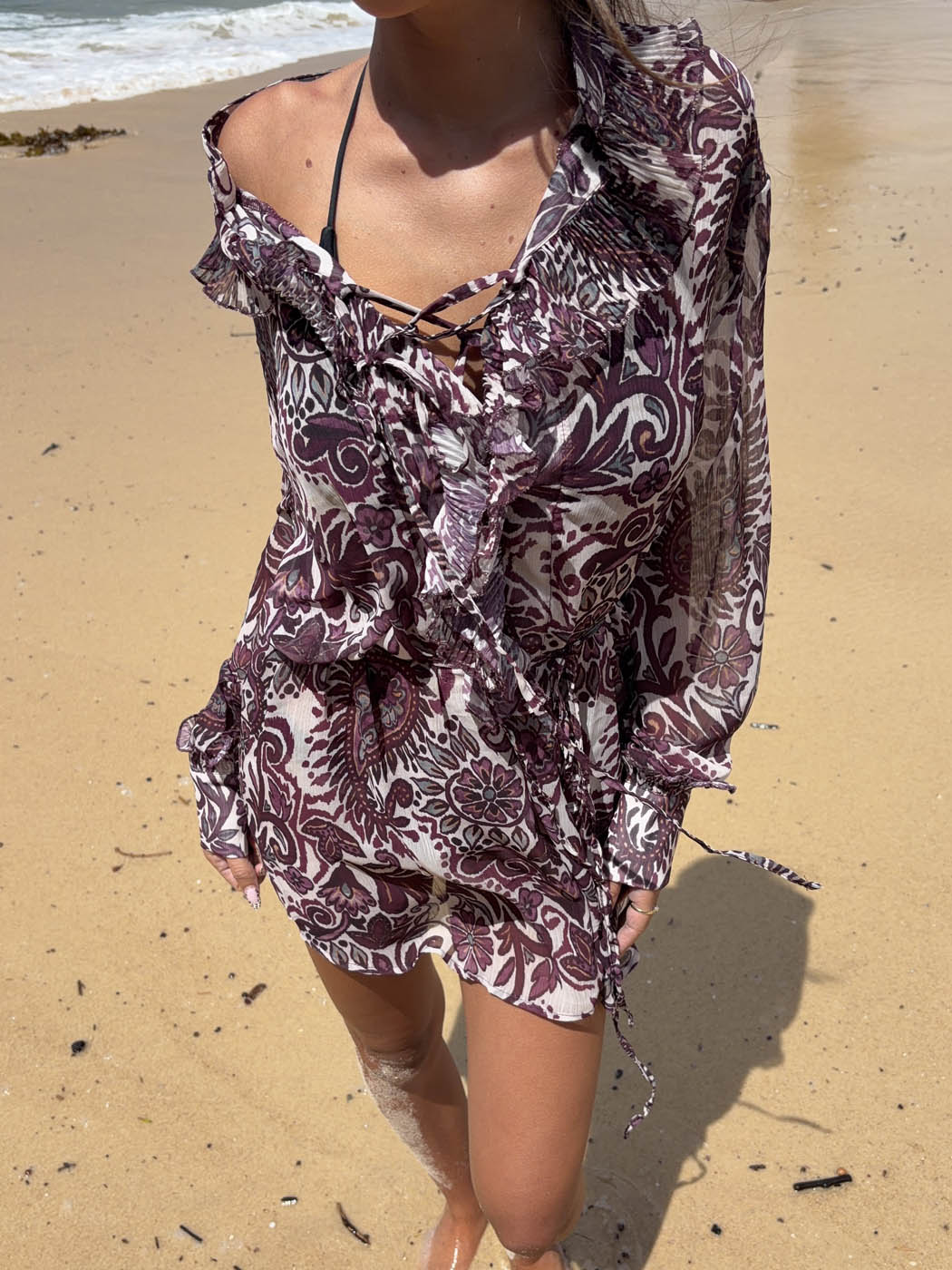Rose dress with ruffles - Purple/white