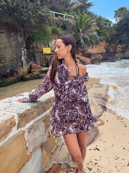 Rose dress with ruffles - Purple/white
