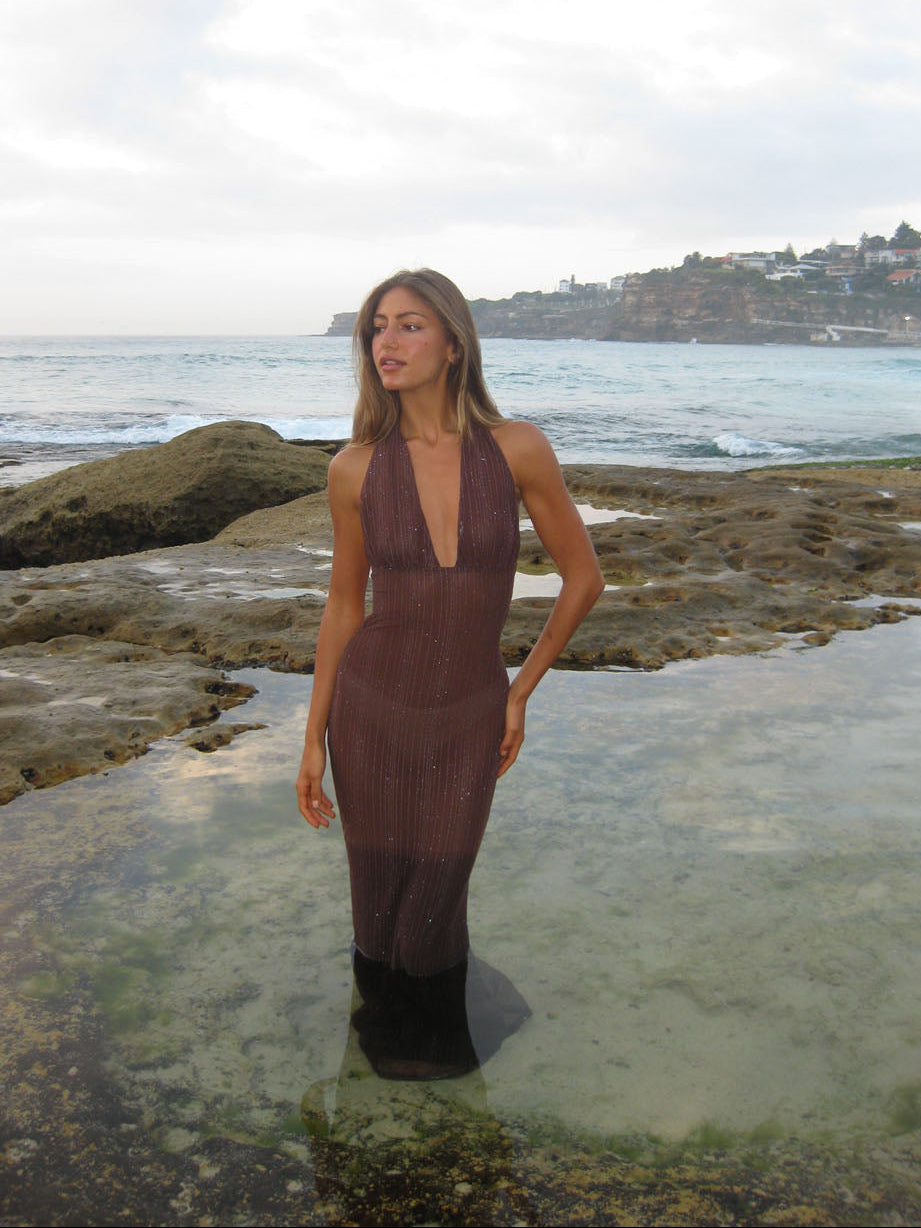 Sotina dress with glitter - Brown