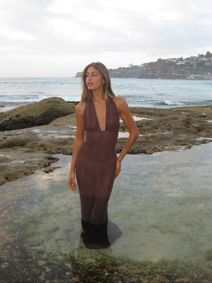 Sotina dress with glitter - Brown