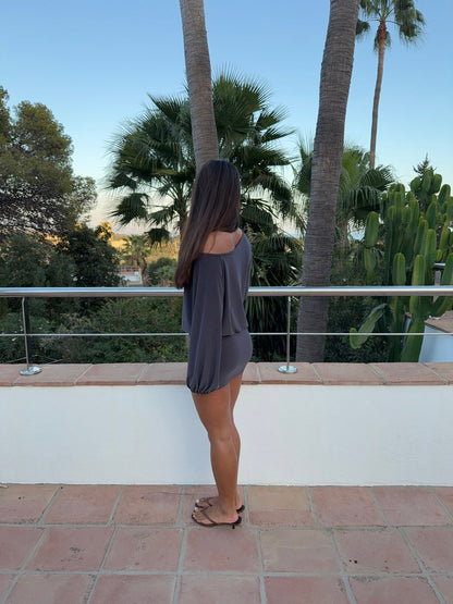 Isola dress with one shoulder detail – Grey