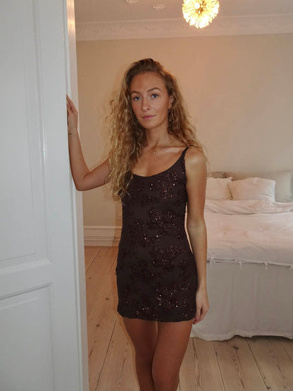 Brutona dress with sequins - Brown