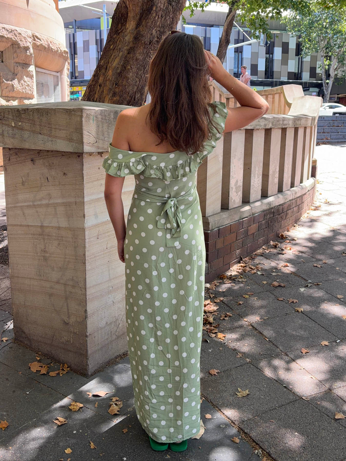Luna dress with polka dots - Green/white