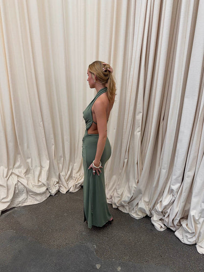 Annlise maxi dress with tie detail - Sage green