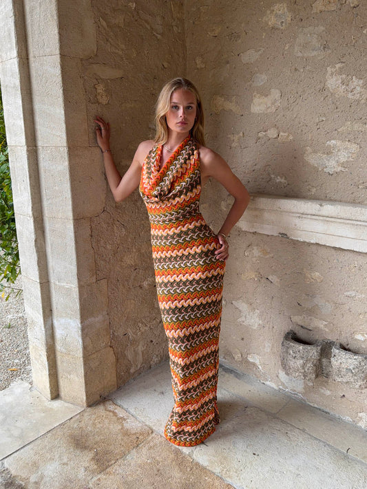 Soalia dress with pattern - Orange/green/brown