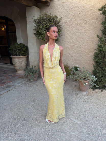 Eudora maxi dress with sequin flowers – Light yellow