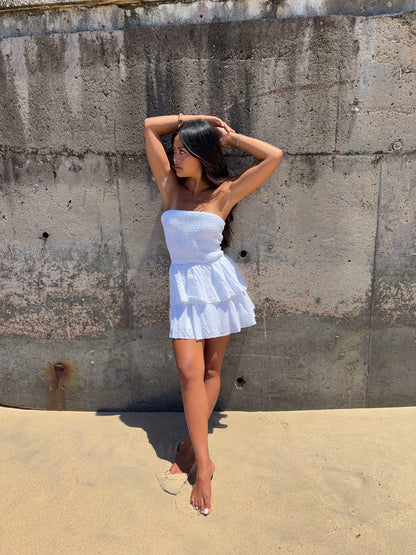 Lissy smock dress - White embroidery